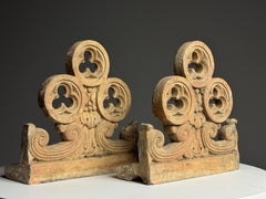 Set of 2 Terra Cotta neogothic ornaments