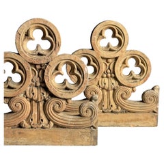 Set of 2 Terra Cotta neogothic ornaments