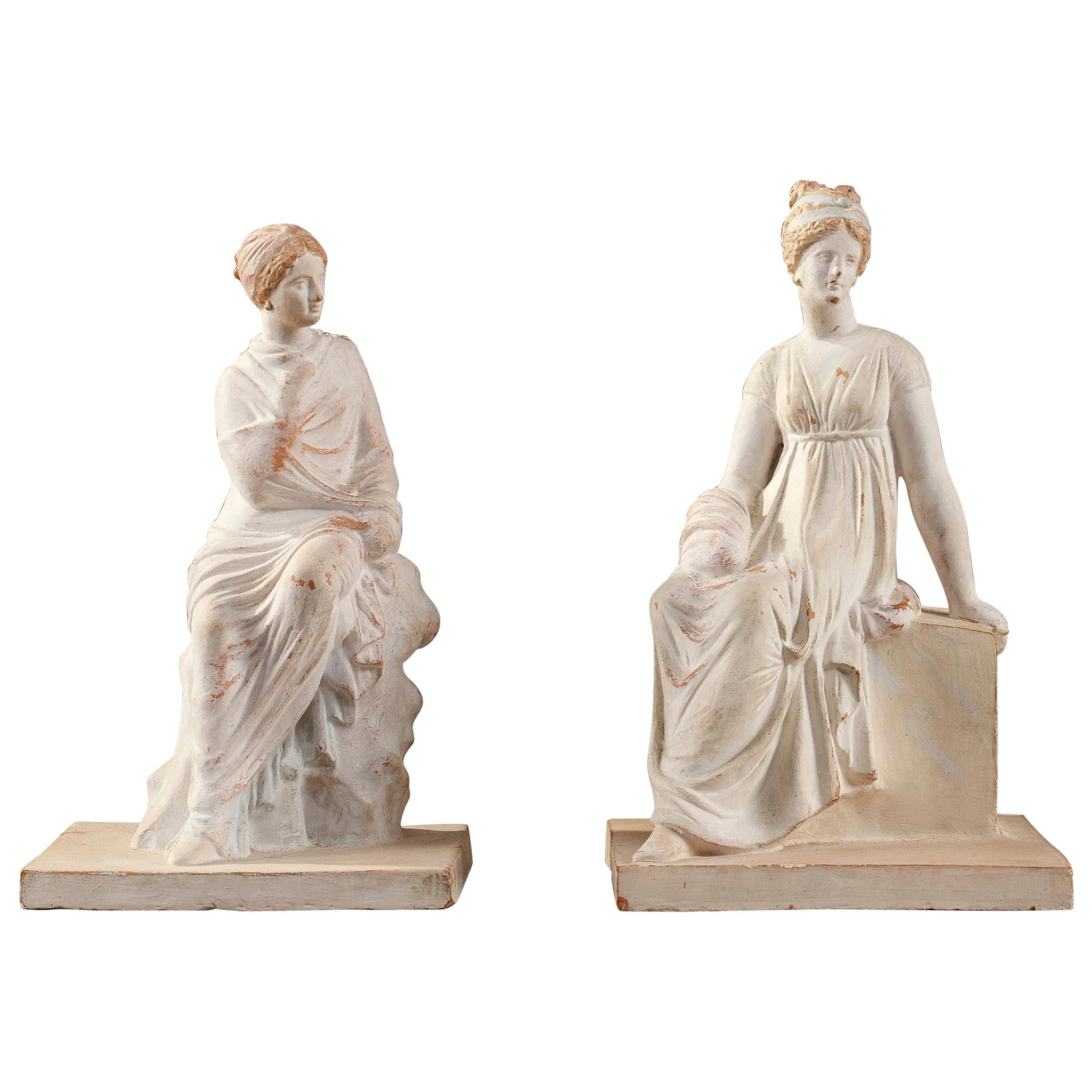 Set of 2 Terracotta Figurines in Tanagra Figurine Style