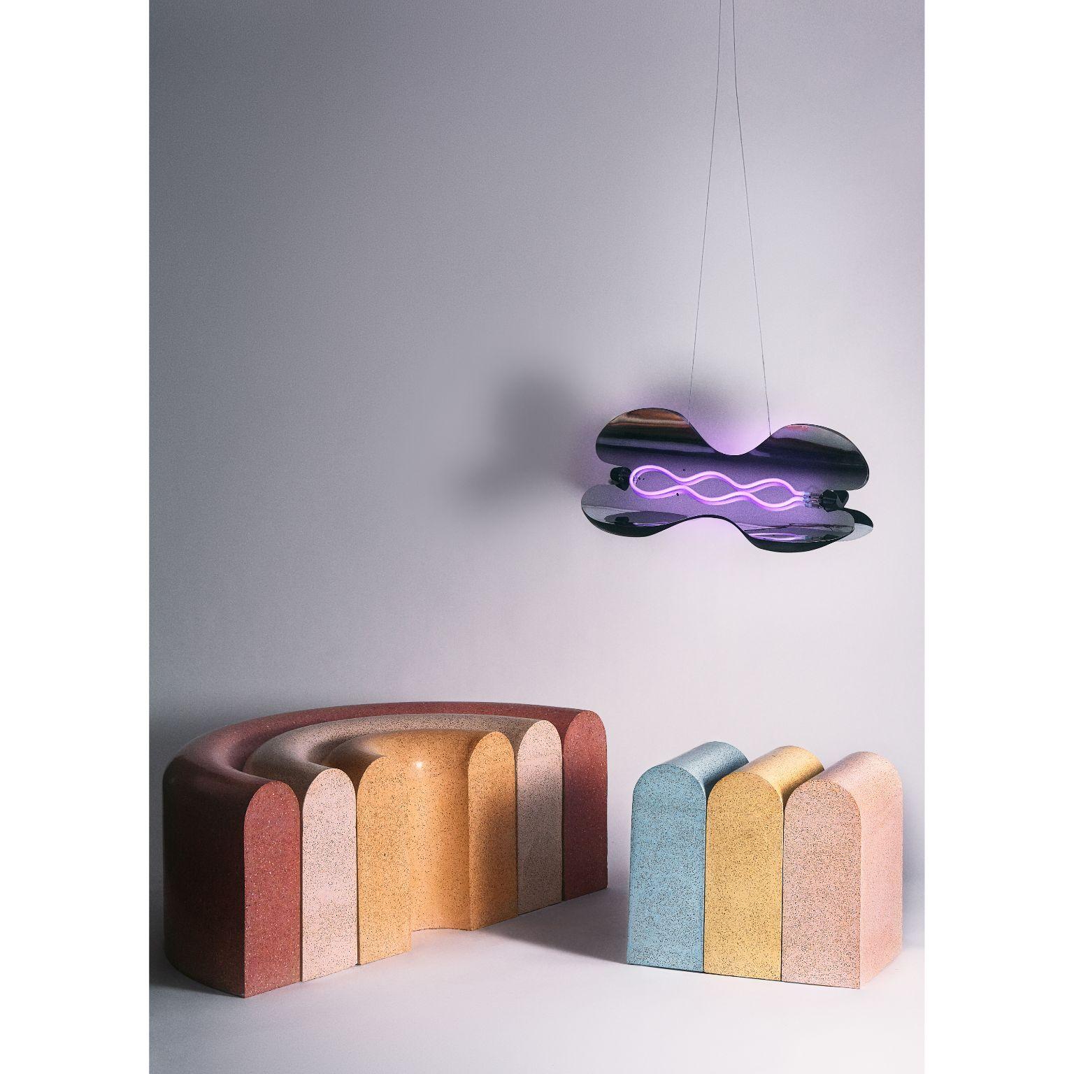 Set of 2 terrazzo rainbow nench and stool by Lilia Cruz Corona Garduño
Hapiness series
Dimensions: W 30.5 x D 50 x H 43 cm
Materials: Terrazzo (Pigmented concrete and granulated marble)

Platalea studio was born out of a passion for both art
