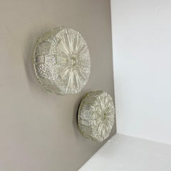 set of 2 textured 25cm glass Wall ceiling Lights by Hillebrand Leuchten, 1970s