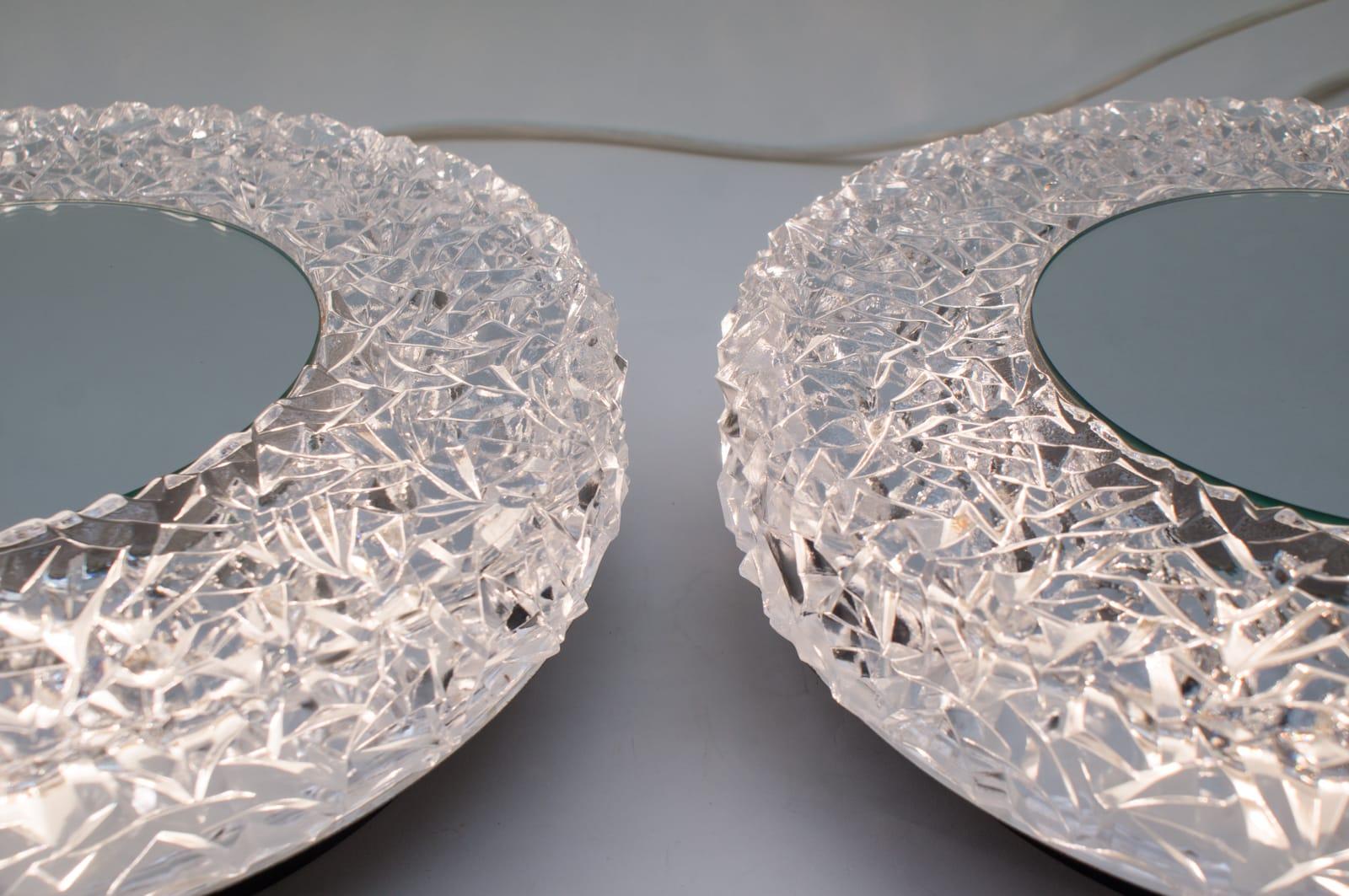 Set of 2 Textured Glass and Mirror Ceiling Wall Flushmounts, Hillebrand, 1960s For Sale 3