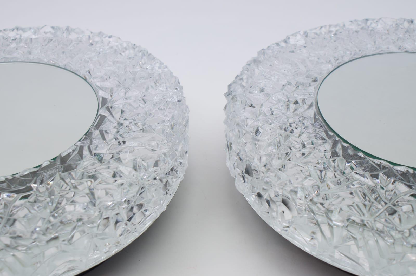 Set of 2 Textured Glass and Mirror Ceiling Wall Flushmounts, Hillebrand, 1960s For Sale 4