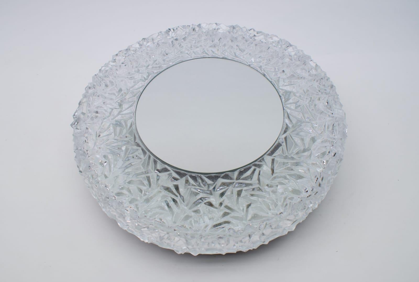 Set of 2 Textured Glass and Mirror Ceiling Wall Flushmounts, Hillebrand, 1960s For Sale 6