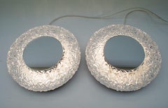 Set of 2 Textured Glass and Mirror Ceiling Wall Flushmounts, Hillebrand, 1960s