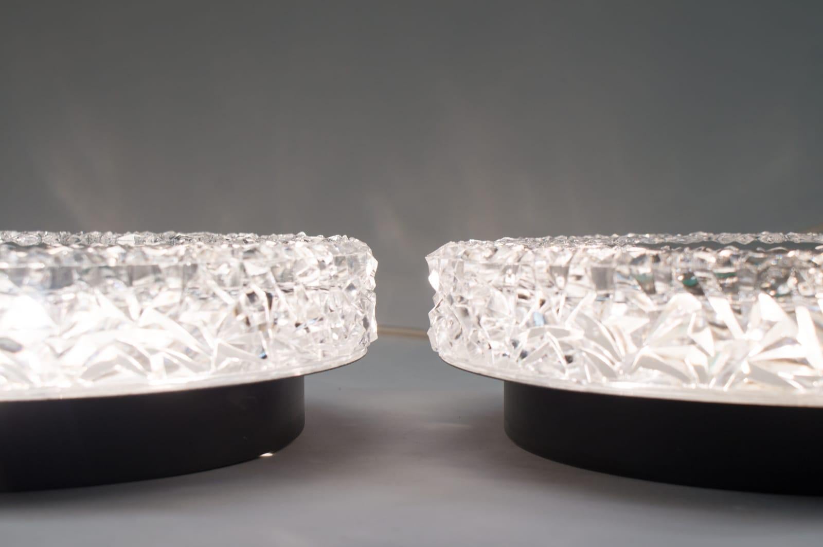 Set of 2 Textured Glass and Mirror Ceiling Wall Flushmounts, Hillebrand, 1960s For Sale 2