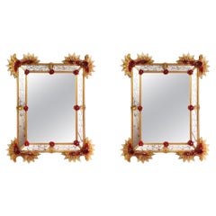 Set of 2 "The Blooming Sun" Venetian Contemporary Murano Glass Mirror