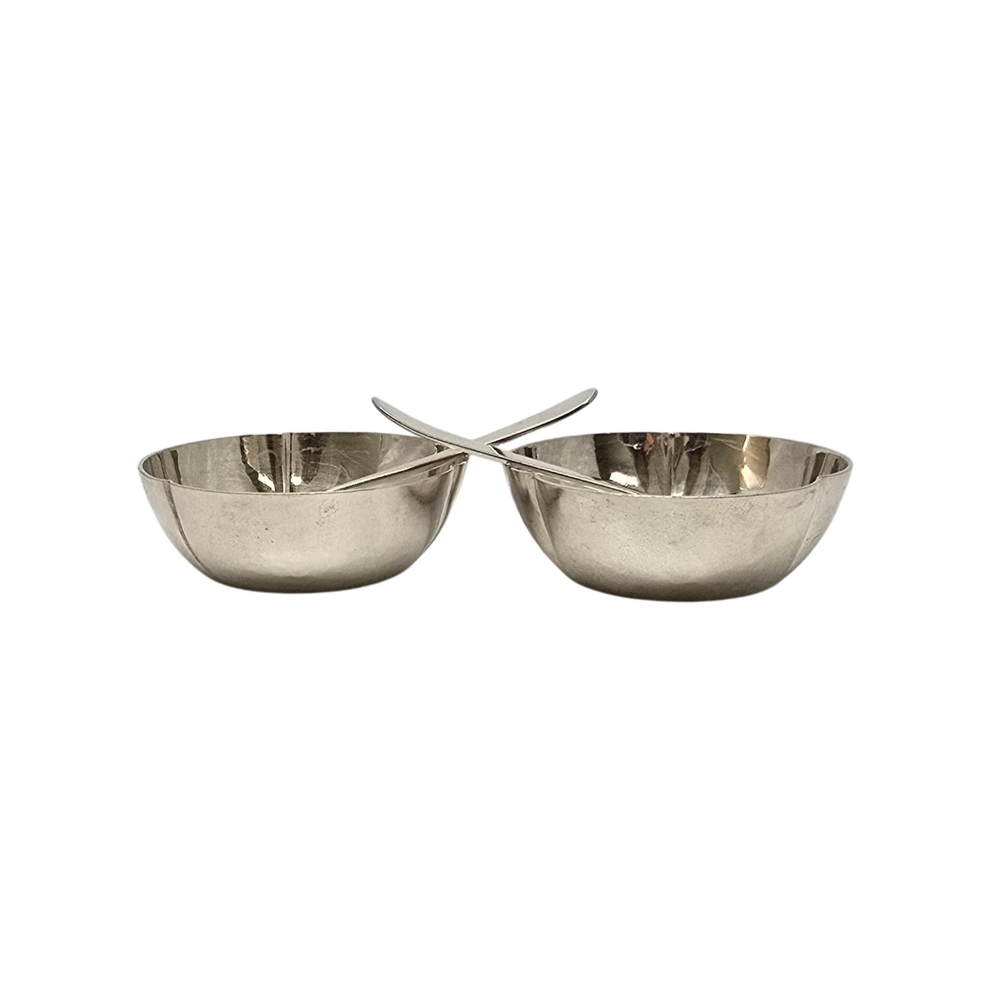 Set of 2 The Kalo Shop Hammered Sterling Silver Salt Cellars and Spoons #19860 1