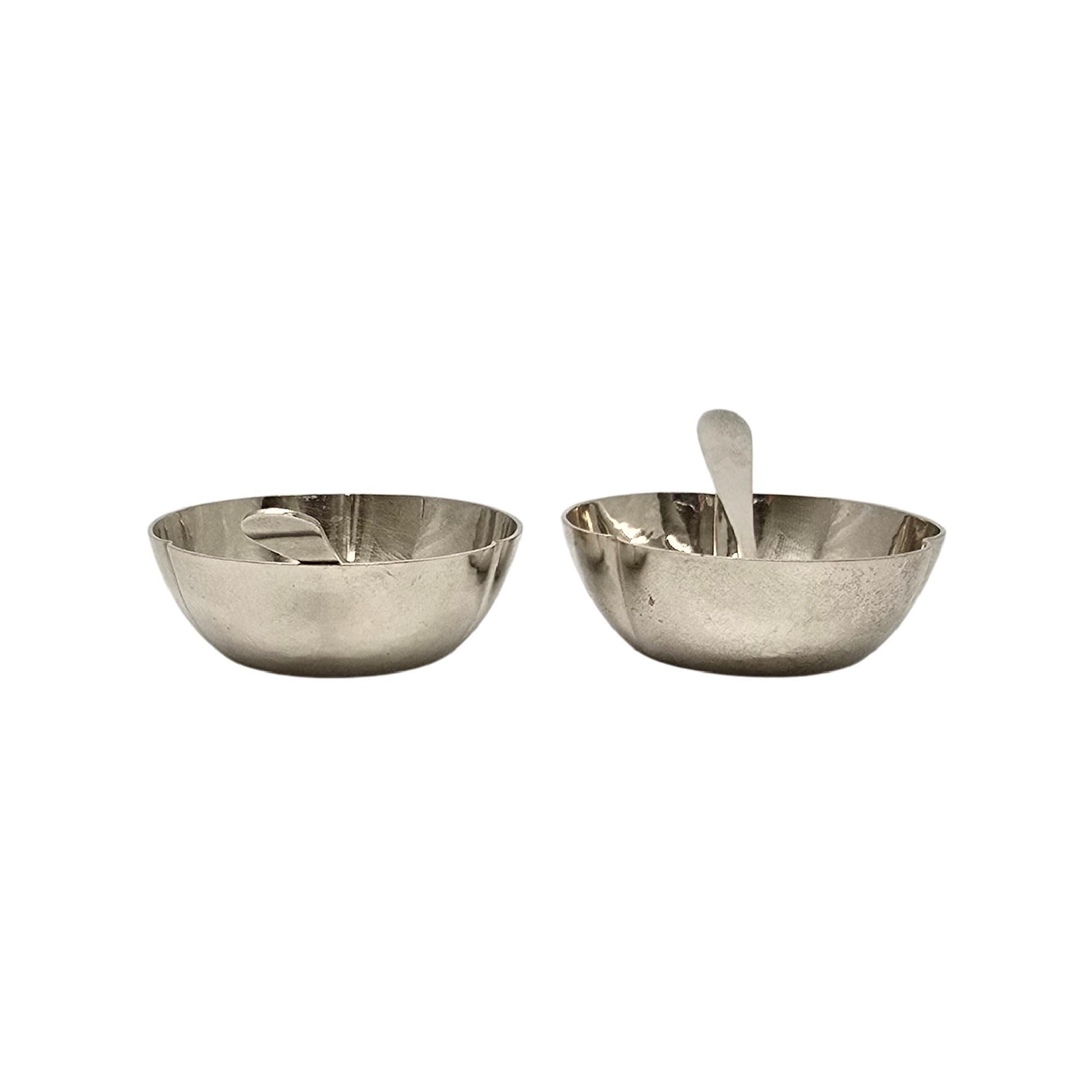 Set of 2 The Kalo Shop Hammered Sterling Silver Salt Cellars and Spoons #19860 2