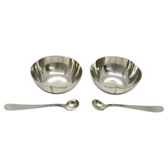 Set of 2 The Kalo Shop Hammered Sterling Silver Salt Cellars and Spoons #19860