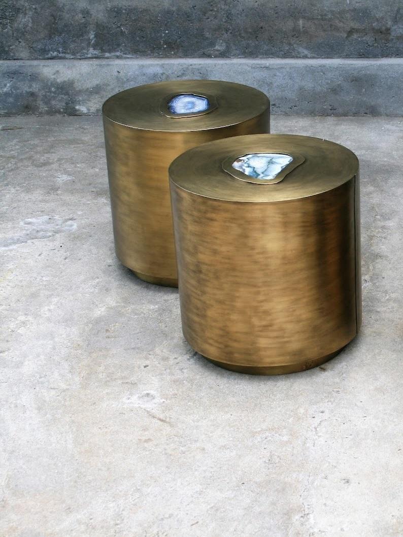 Set Of 2 The Tubes Brass Coffee Tables by Brutalist Be
One Of A Kind
Dimensions: Ø 40 cm x H 35 cm (each).
Materials: Brass and agate stone.

Also available in copper and in matte, glossy or black-patinated finishes. Please contact us. 

Brass acid