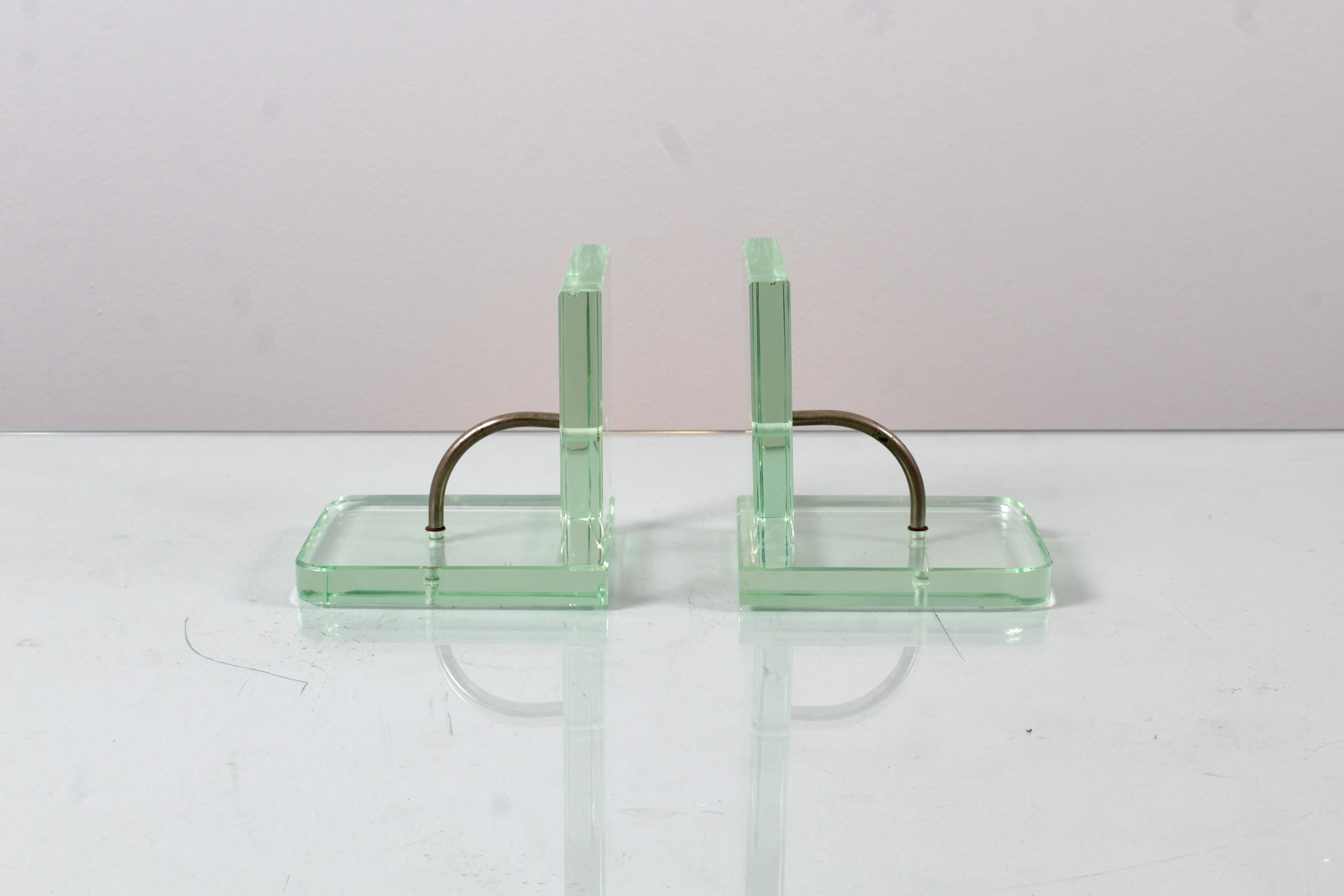 Mid-Century Modern Ensemble de 2 serre-livres en verre épais dans le style de P. Chiesa pour Fontana A. 50s Italie en vente