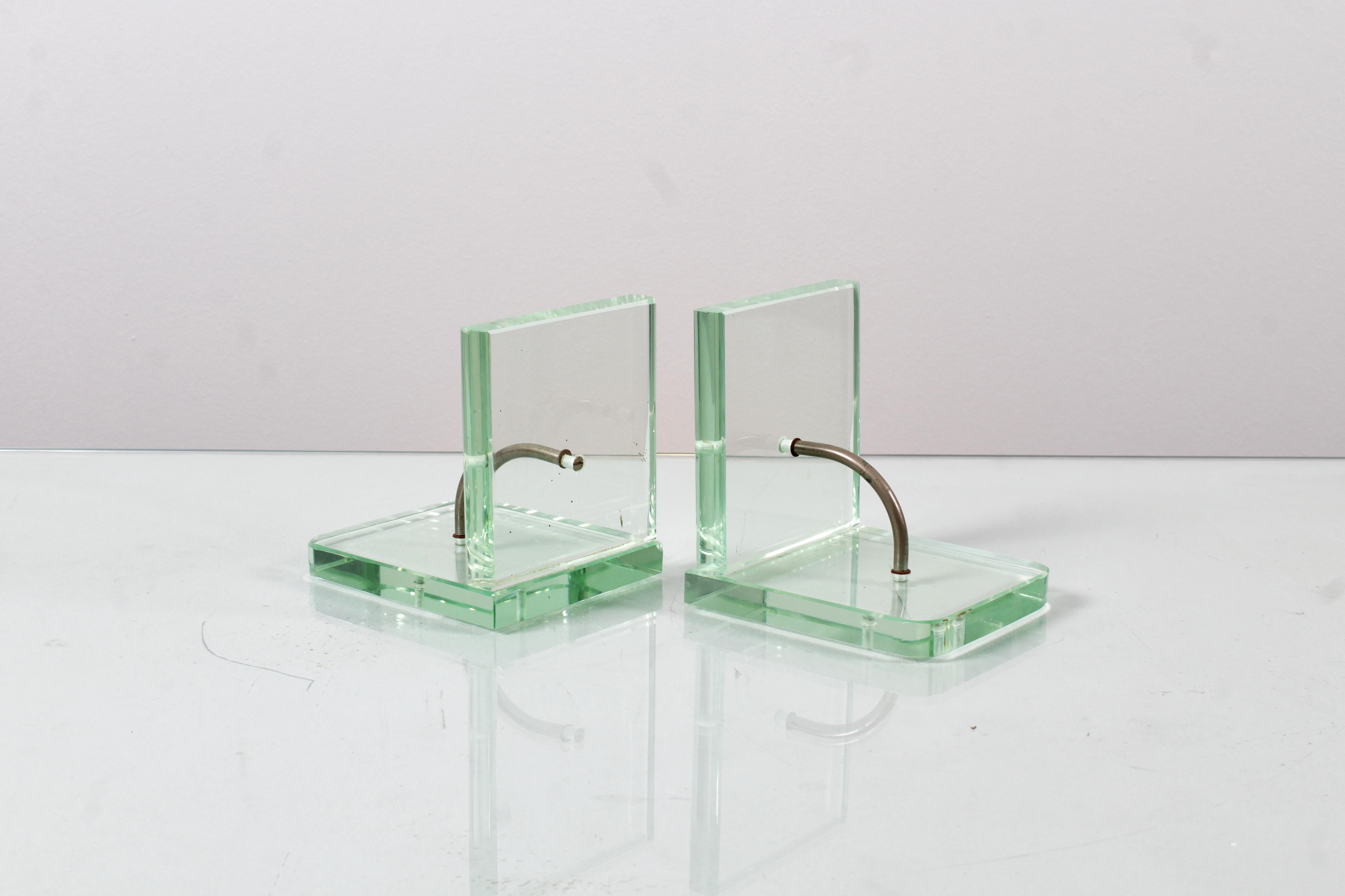 italien Ensemble de 2 serre-livres en verre épais dans le style de P. Chiesa pour Fontana A. 50s Italie en vente