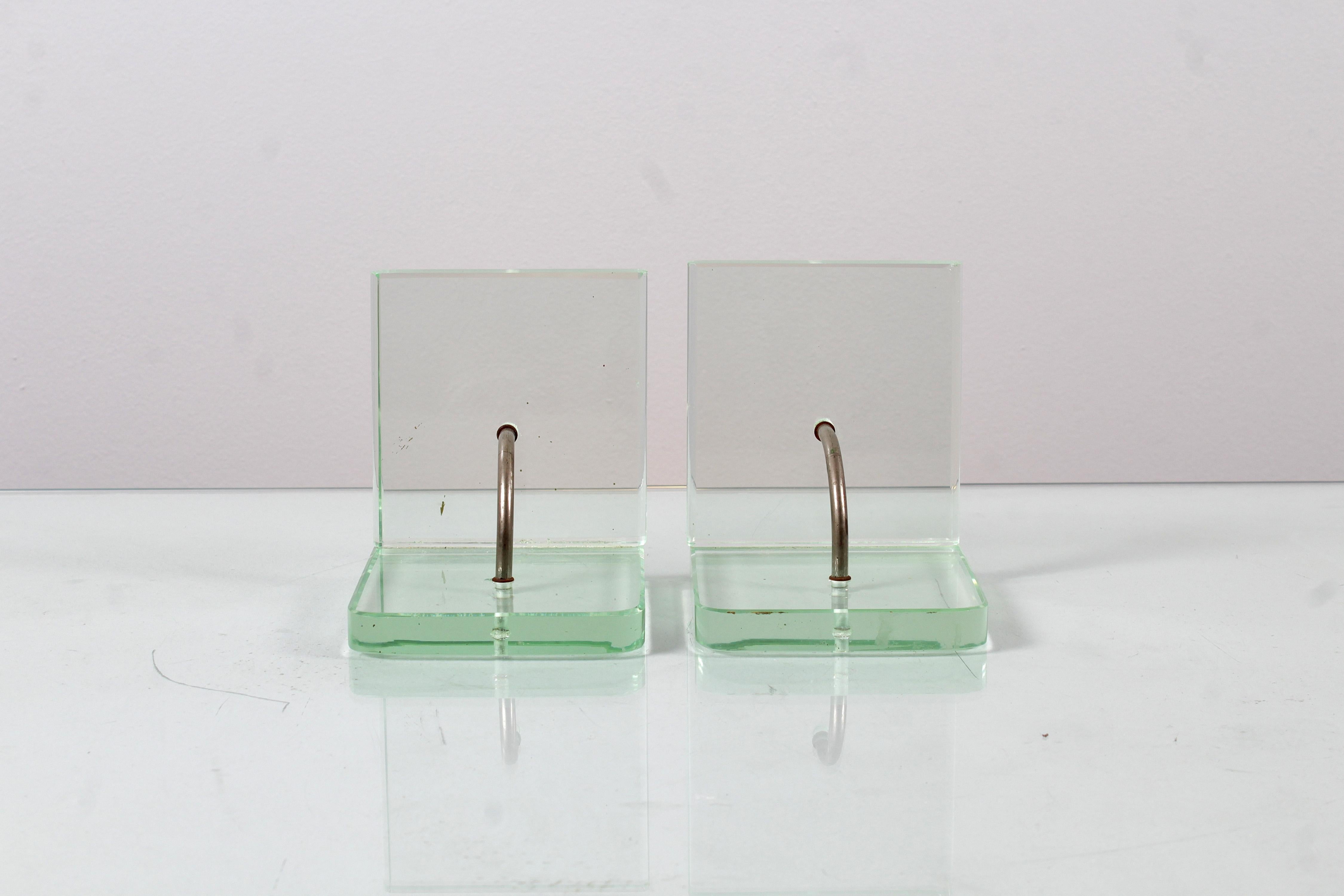 Milieu du XXe siècle Ensemble de 2 serre-livres en verre épais dans le style de P. Chiesa pour Fontana A. 50s Italie en vente