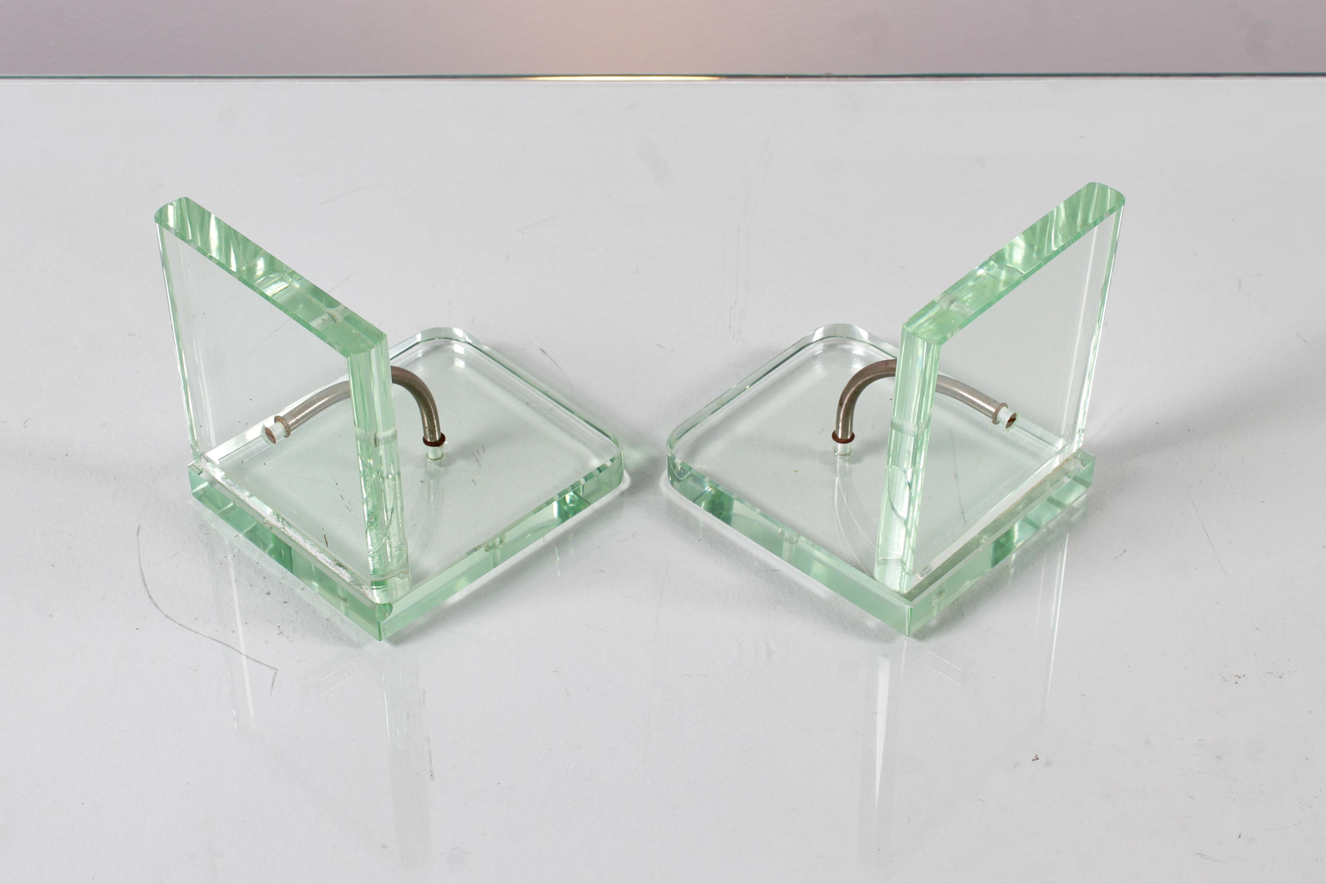 Métal Ensemble de 2 serre-livres en verre épais dans le style de P. Chiesa pour Fontana A. 50s Italie en vente