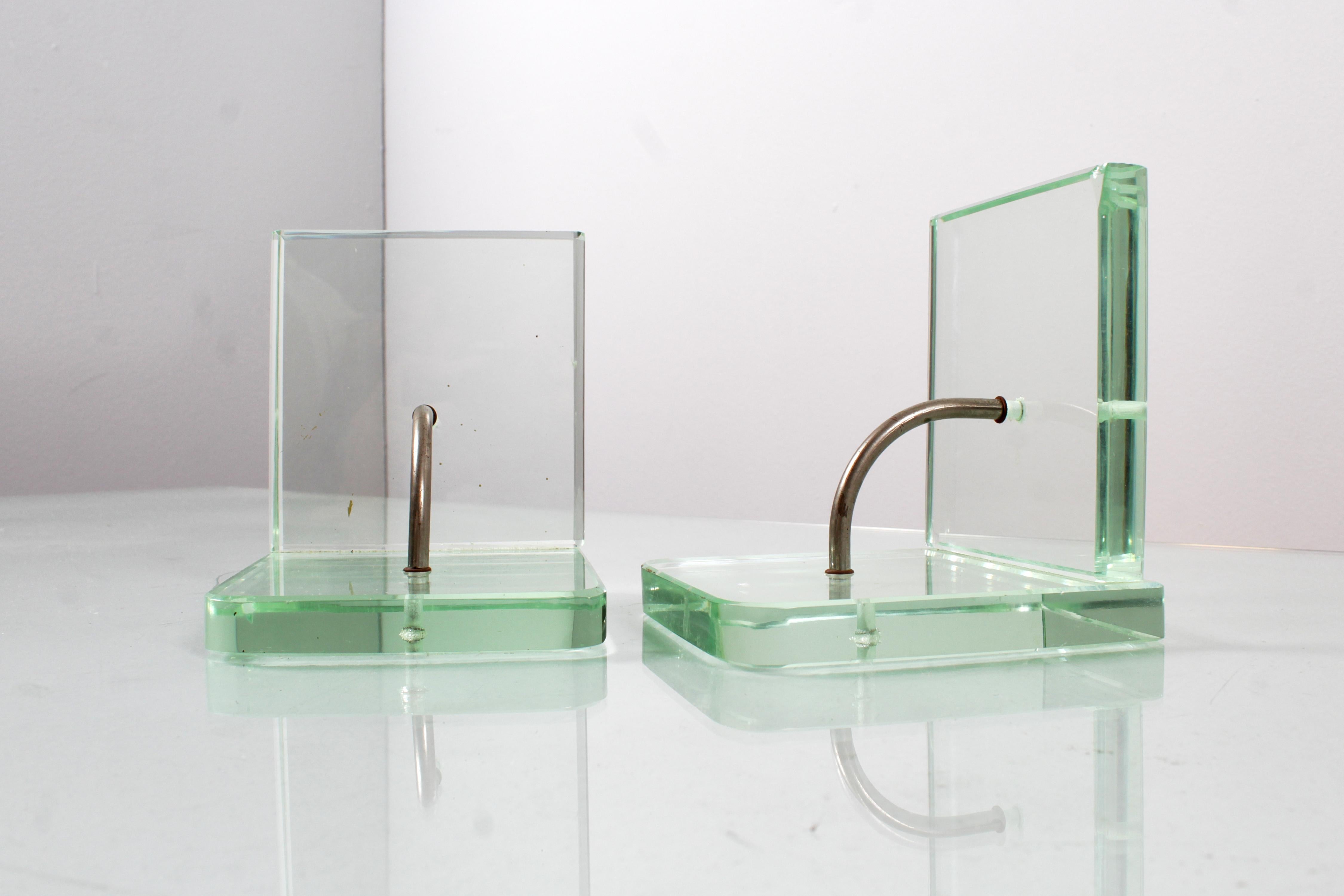 Ensemble de 2 serre-livres en verre épais dans le style de P. Chiesa pour Fontana A. 50s Italie en vente 2
