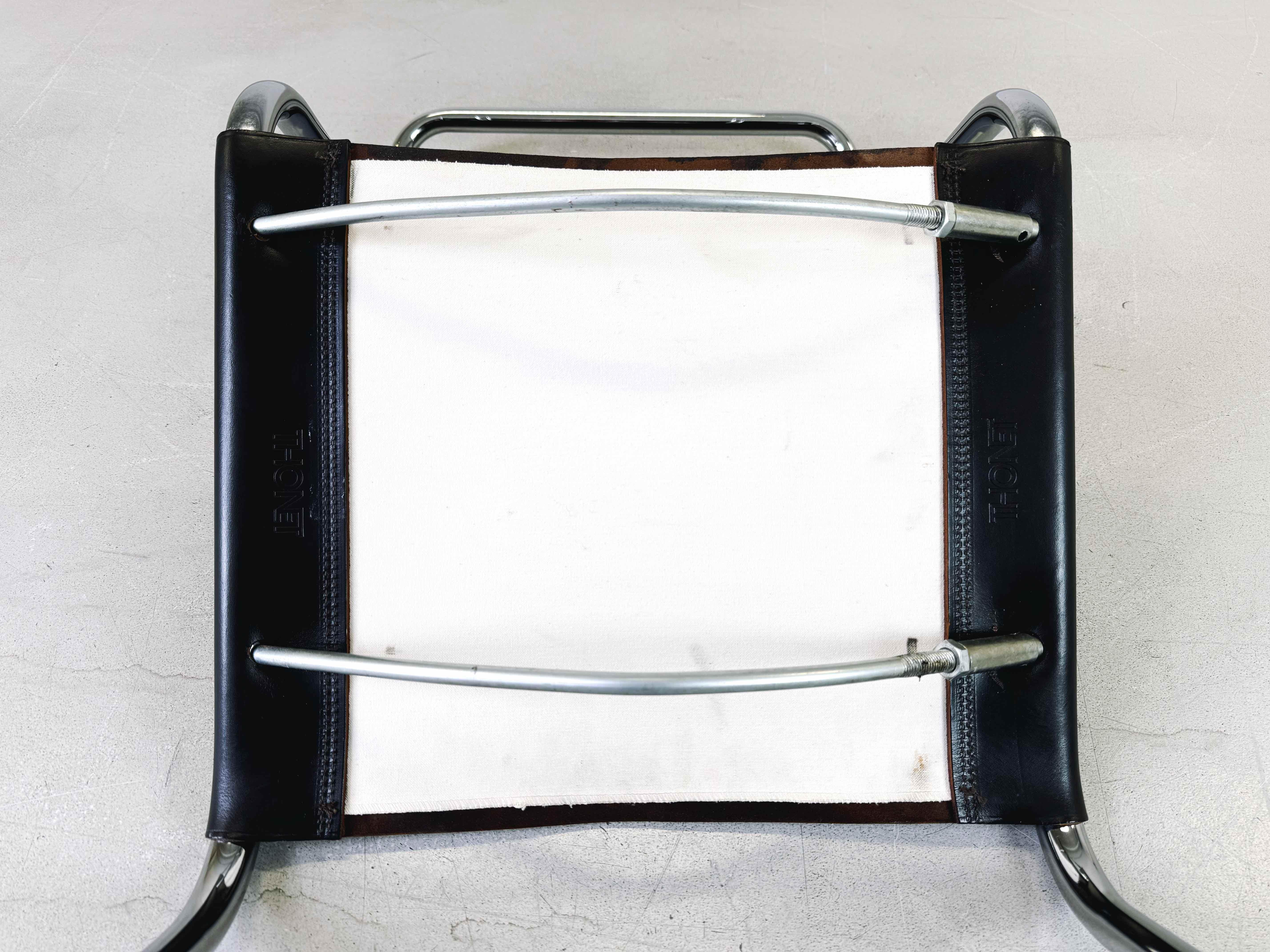 Set of 2 Thonet S33 Mid Century chairs Mart Stam core leather 1970s 3