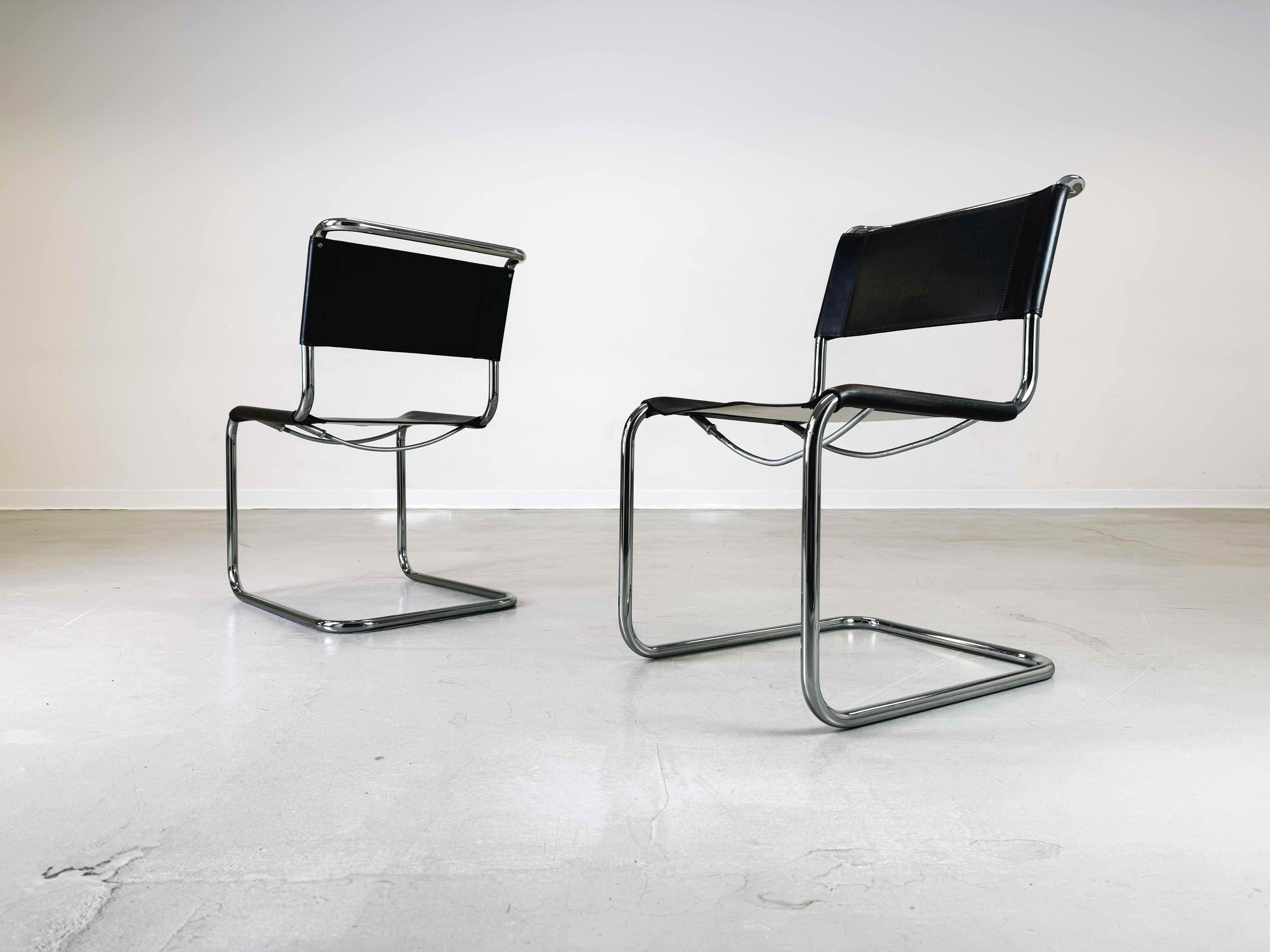 Set of 2 Thonet S33 Mid Century chairs Mart Stam core leather 1970s In Good Condition In Berlin, DE