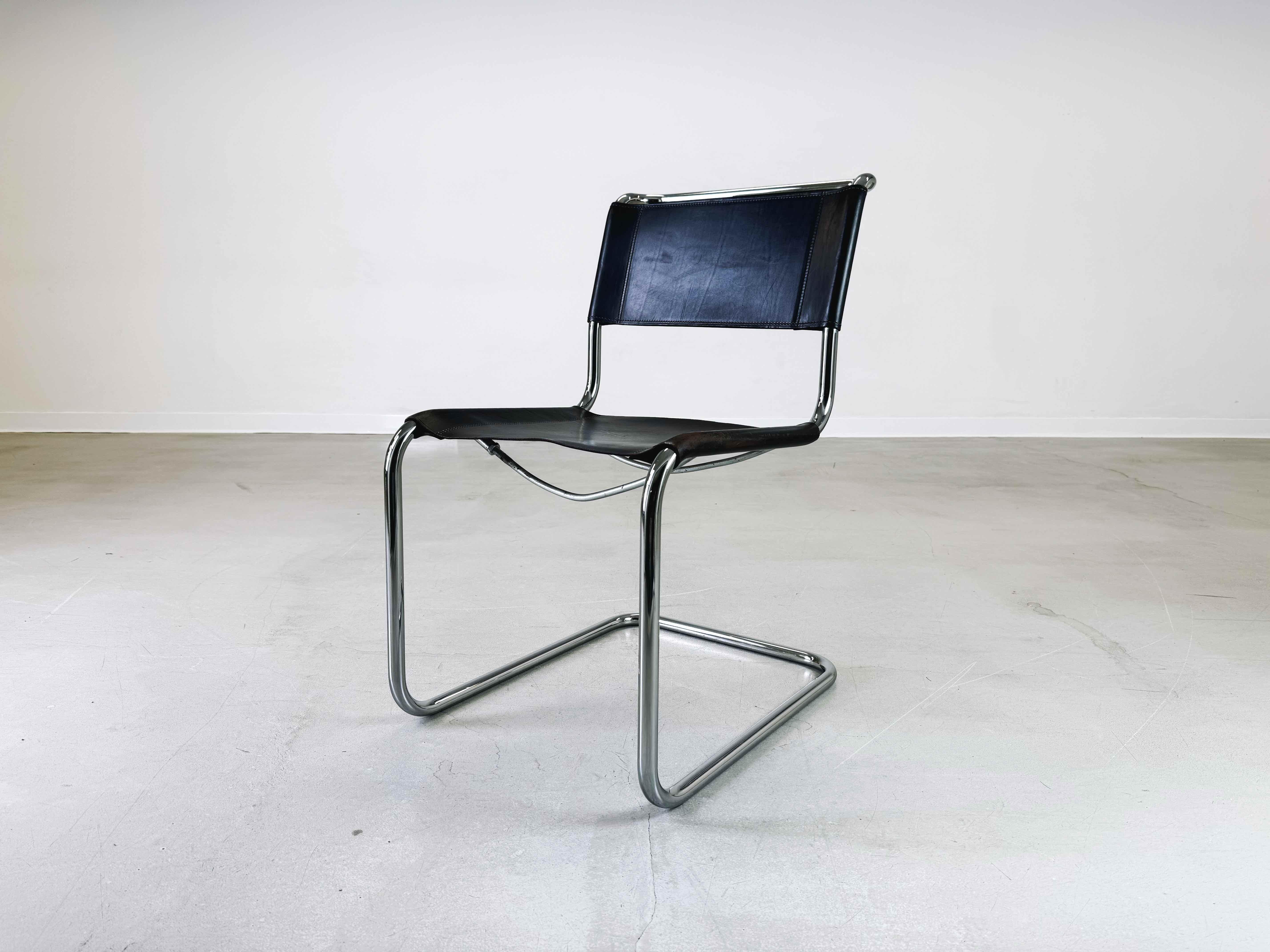 Late 20th Century Set of 2 Thonet S33 Mid Century chairs Mart Stam core leather 1970s