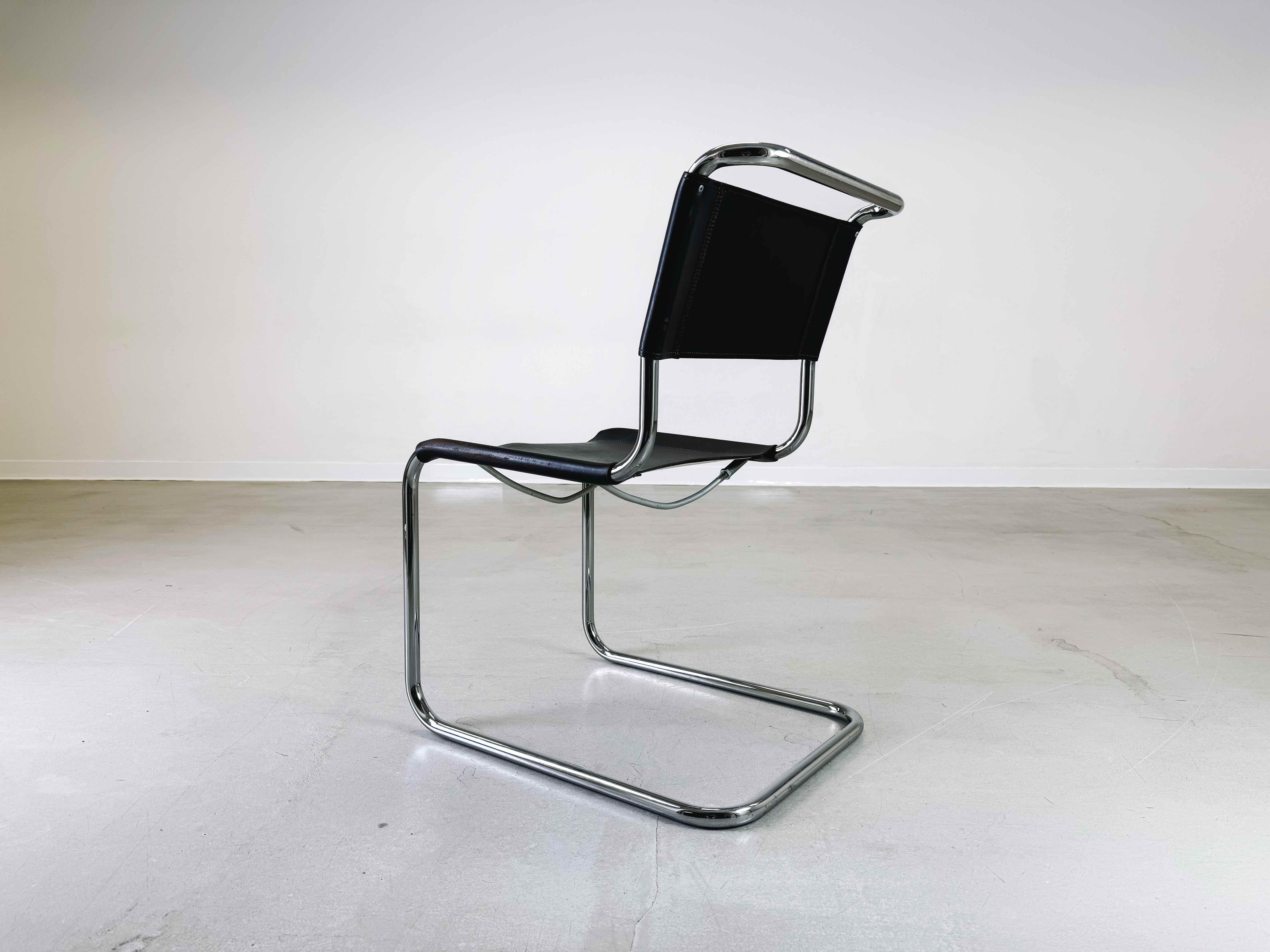 Leather Set of 2 Thonet S33 Mid Century chairs Mart Stam core leather 1970s