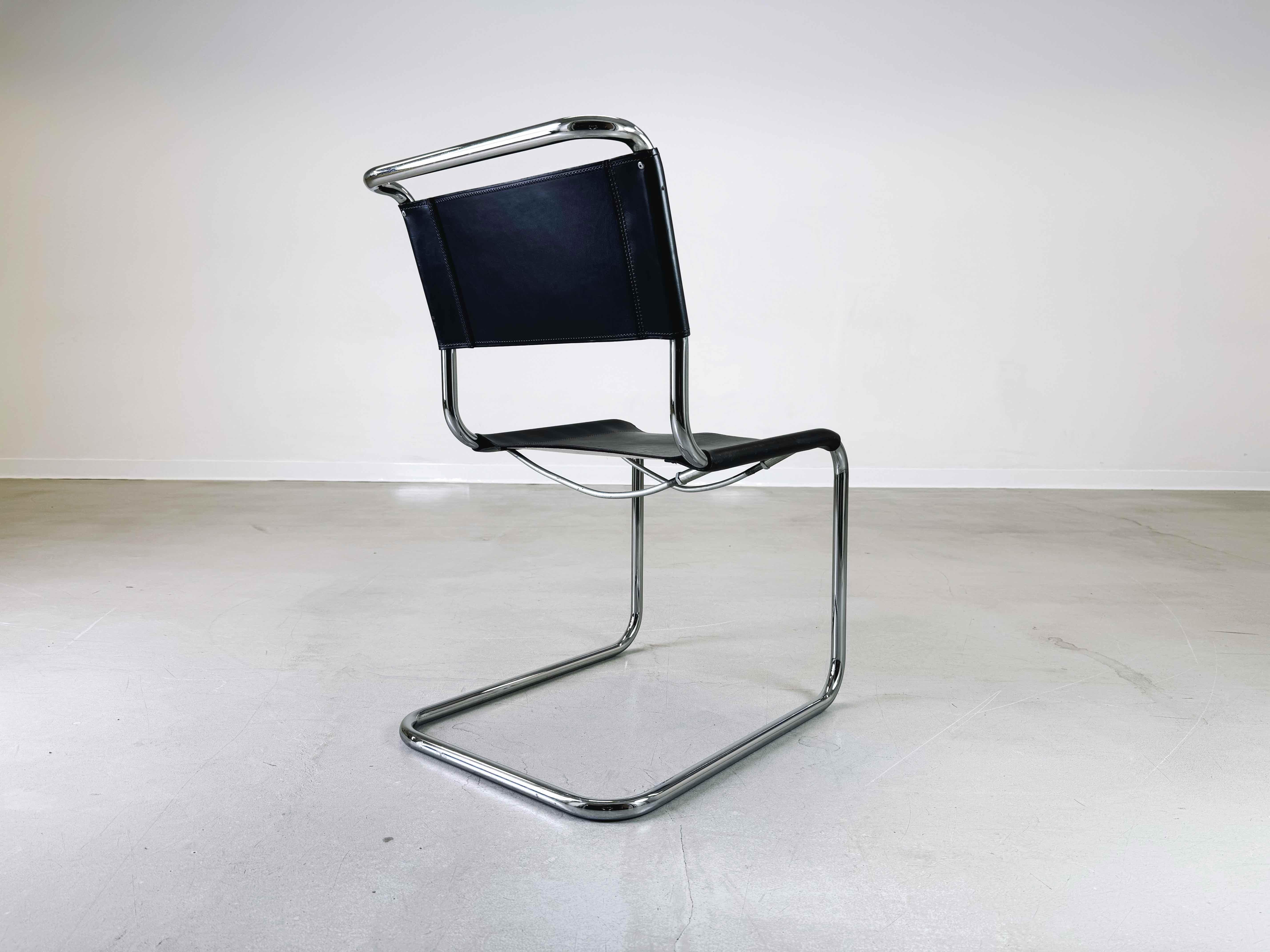 Set of 2 Thonet S33 Mid Century chairs Mart Stam core leather 1970s 1