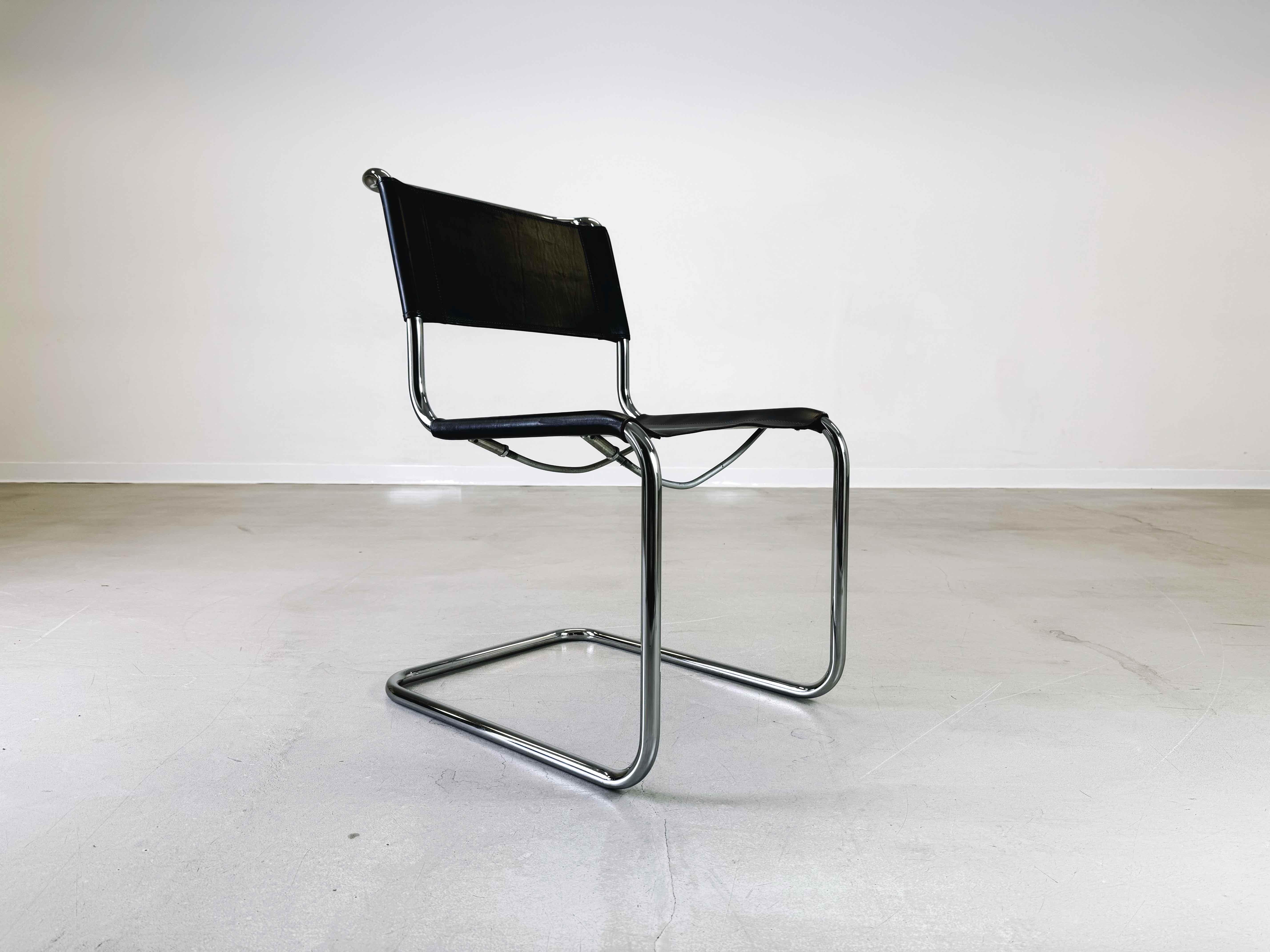 Set of 2 Thonet S33 Mid Century chairs Mart Stam core leather 1970s 2