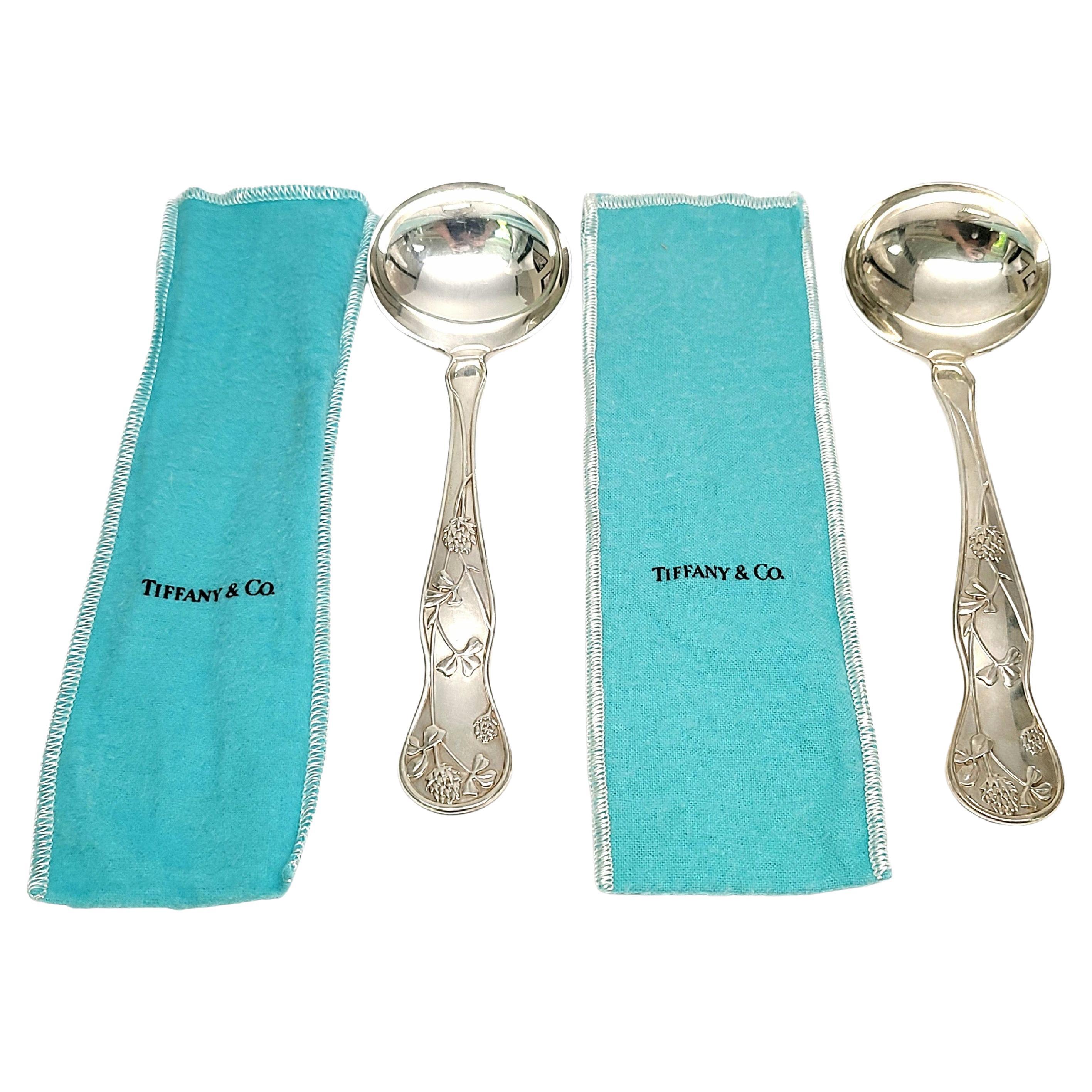 Set of 2 Tiffany & Co American Garden Sterling Silver Gravy Ladles with Pouches