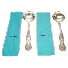 Set of 2 Tiffany & Co American Garden Sterling Silver Gravy Ladles with Pouches