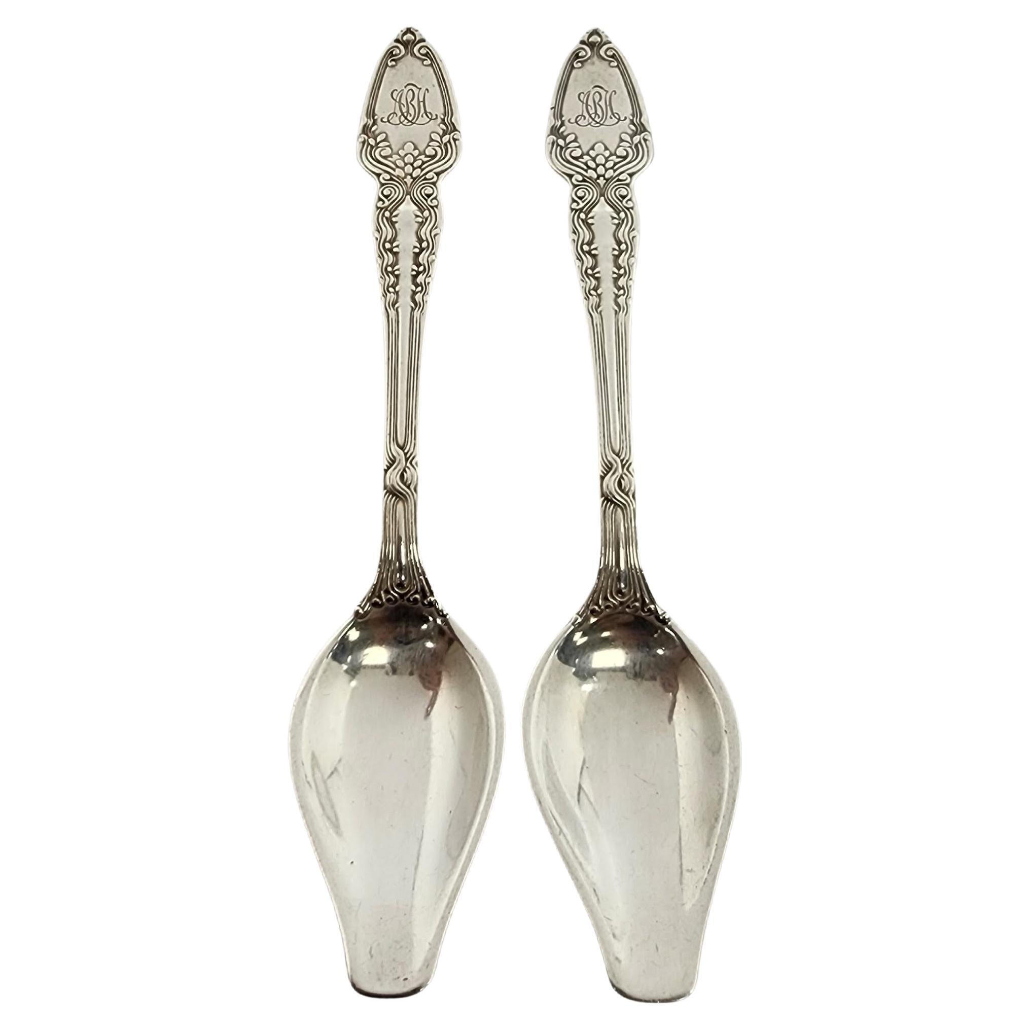 Set of 2 Tiffany & Co Broom Corn Sterling Silver Grapefruit Spoons w/Mono #15281 For Sale