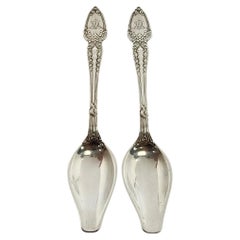 Set of 2 Tiffany & Co Broom Corn Sterling Silver Grapefruit Spoons w/Mono #15281