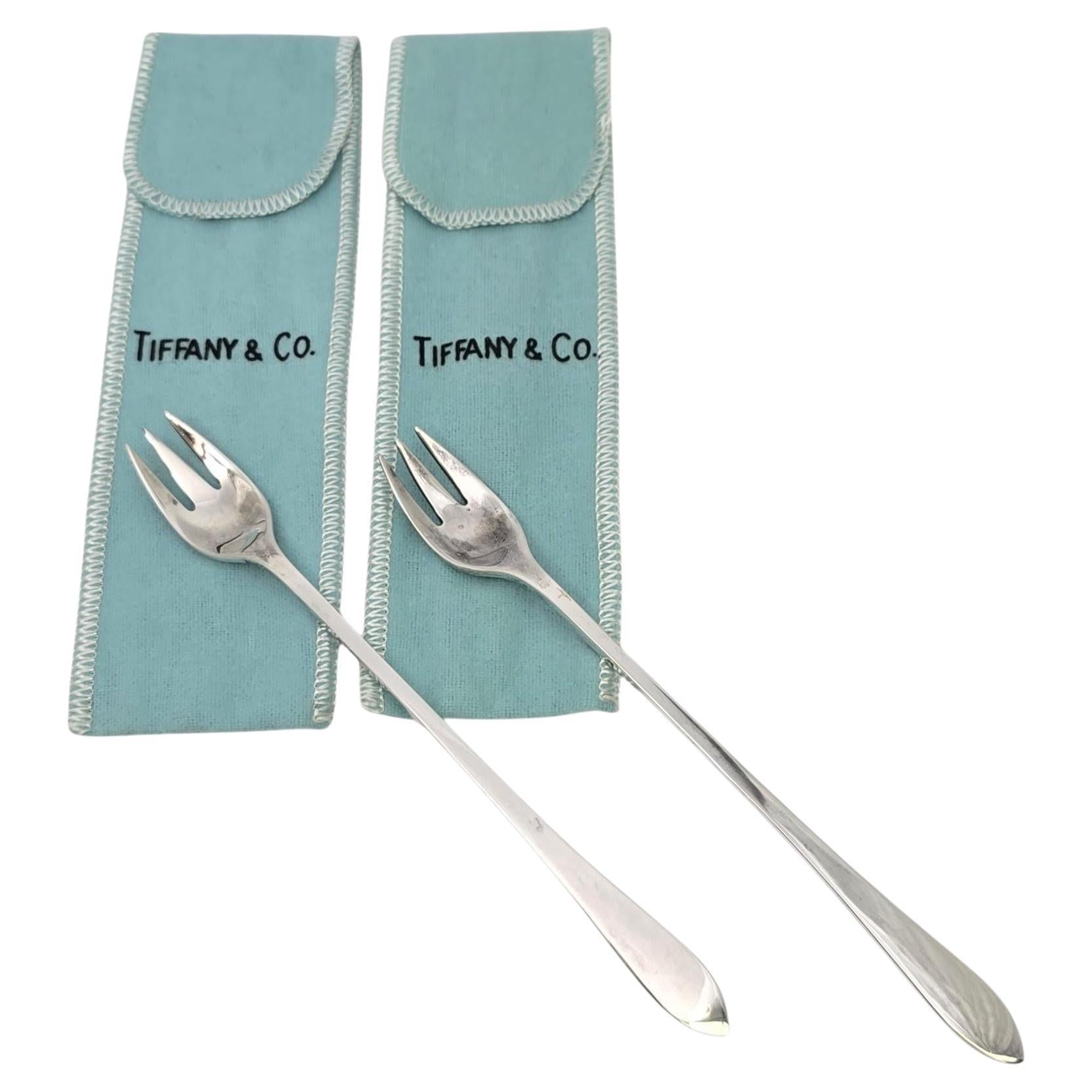 Set of 2 Tiffany & Co Faneuil Sterling Silver Cocktail Forks with Pouches #24539 For Sale