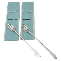 Set of 2 Tiffany & Co Faneuil Sterling Silver Cocktail Forks with Pouches #24539