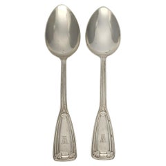 Set of 2 Tiffany & Co St Dunstan Sterling Silver Oval Soup Spoons w/mono #15590