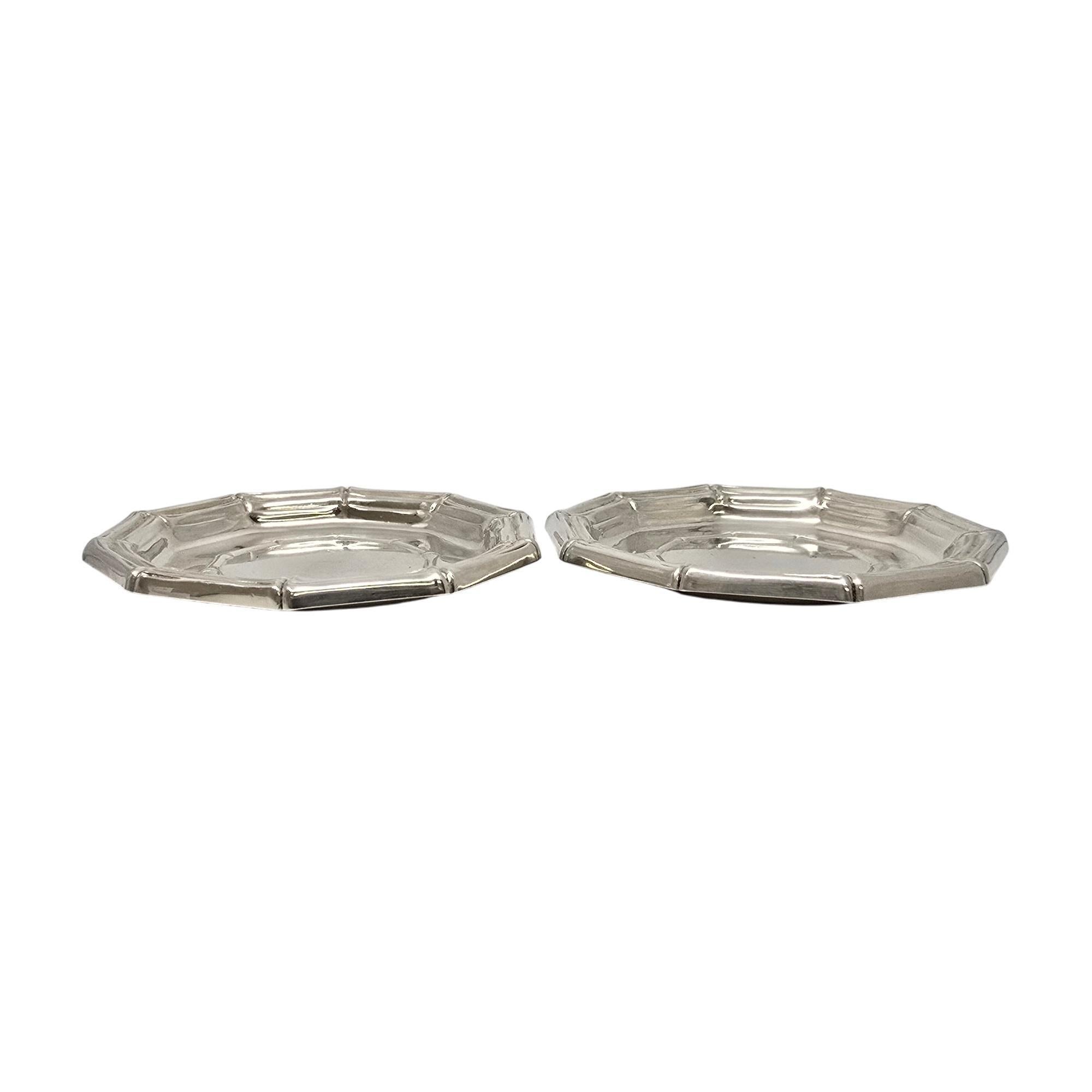Set of 2 Tiffany & Co Sterling Silver Bamboo Coasters #19621 In Good Condition In Washington Depot, CT