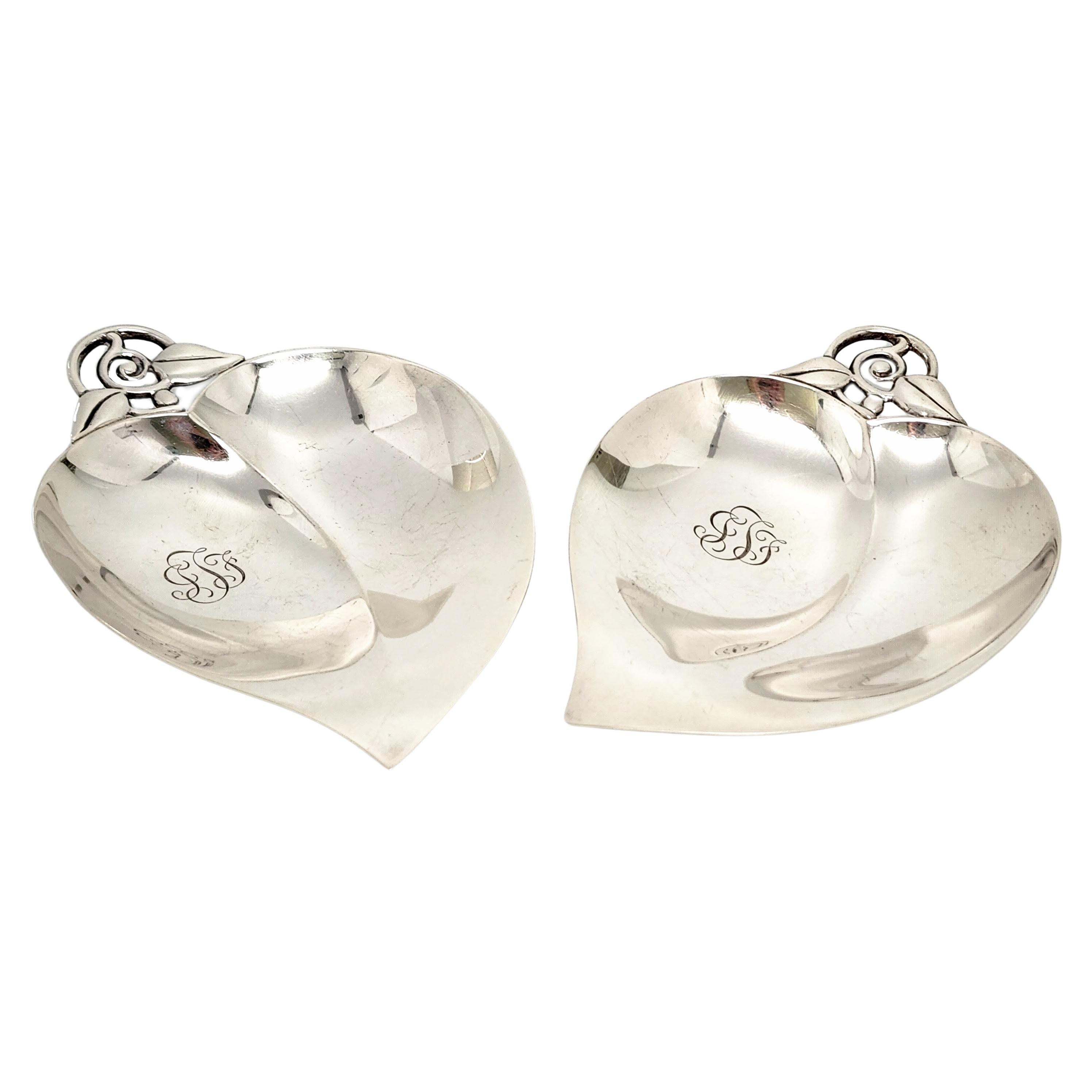 Set of 2 Tiffany & Co Sterling Silver Heart/Apple Bowls with Monogram For Sale 1