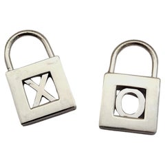 Set of 2 Tiffany & Co. Sterling Silver Letter Lock Charms X O Hugs and Kisses