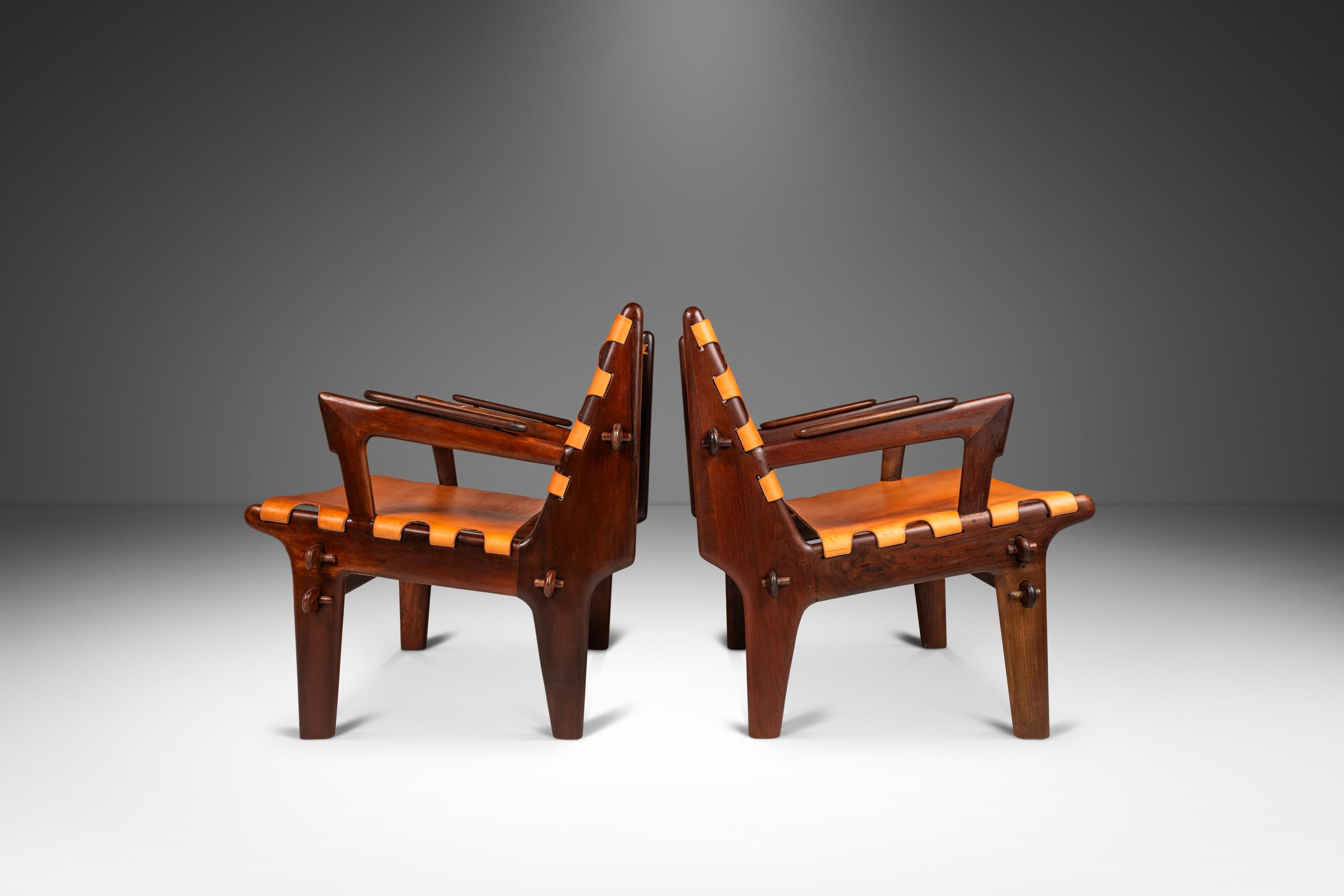 Set of 2 Tooled Leather Sling Lounge Chairs by Angel Pazmi, Ecuador, c. 1960's For Sale 1