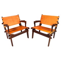 Set of 2 Tooled Leather Sling Lounge Chairs by Angel Pazmi, Ecuador, c. 1960's