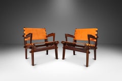 Set of 2 Tooled Leather Sling Lounge Chairs by Angel Pazmino, Ecuador, c. 1960's