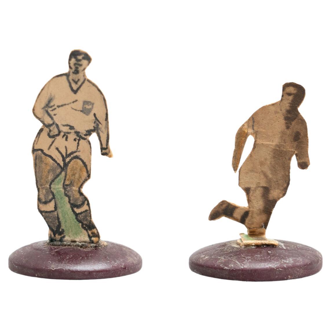 Ensemble de 2 figurines de jeu de football traditionnelles anciennes à boutons, vers 1950