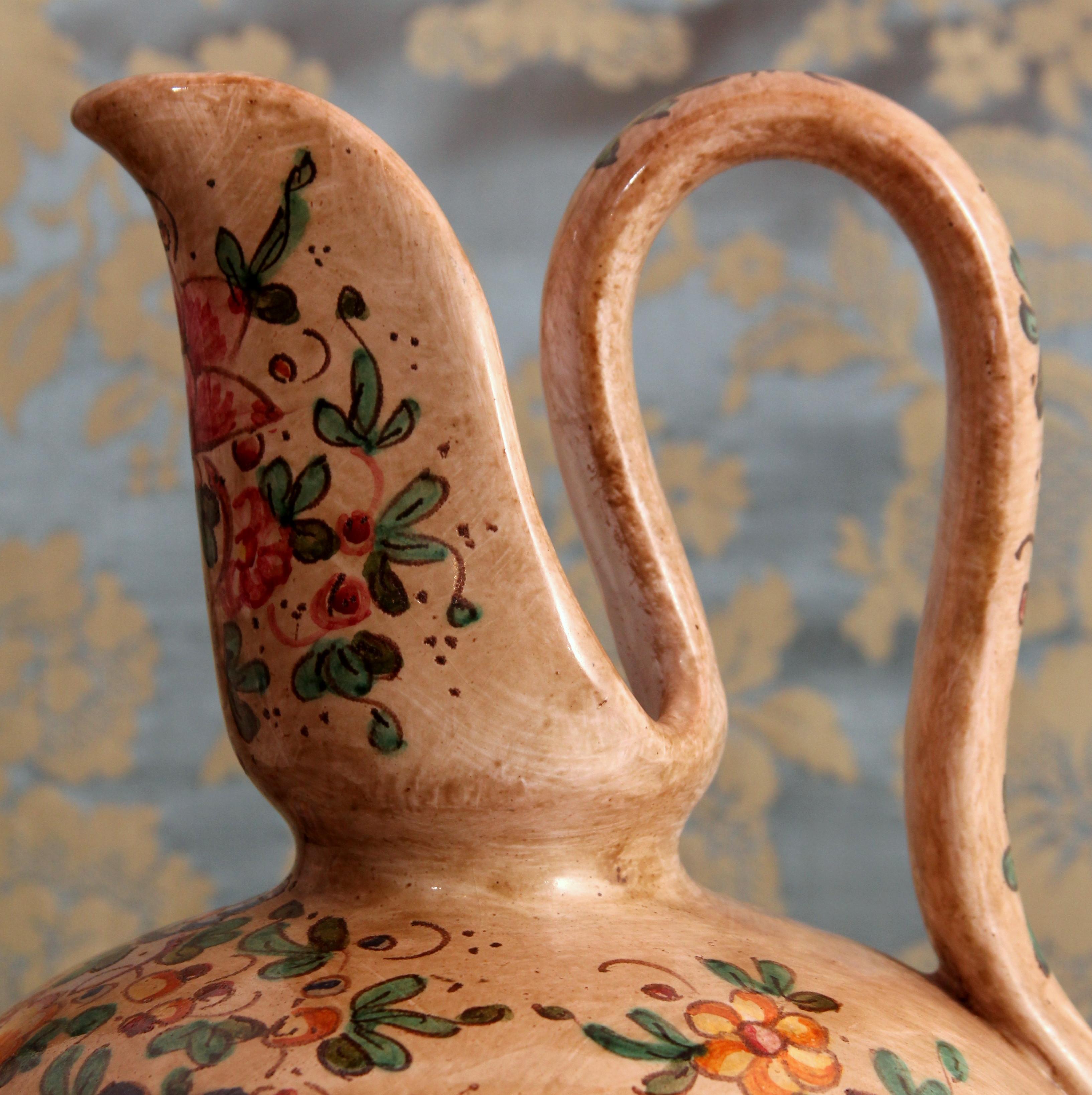 Ensemble de 2 pichets italiens traditionnels GUBBIO  Pichet à vin peint à la main en vente 3