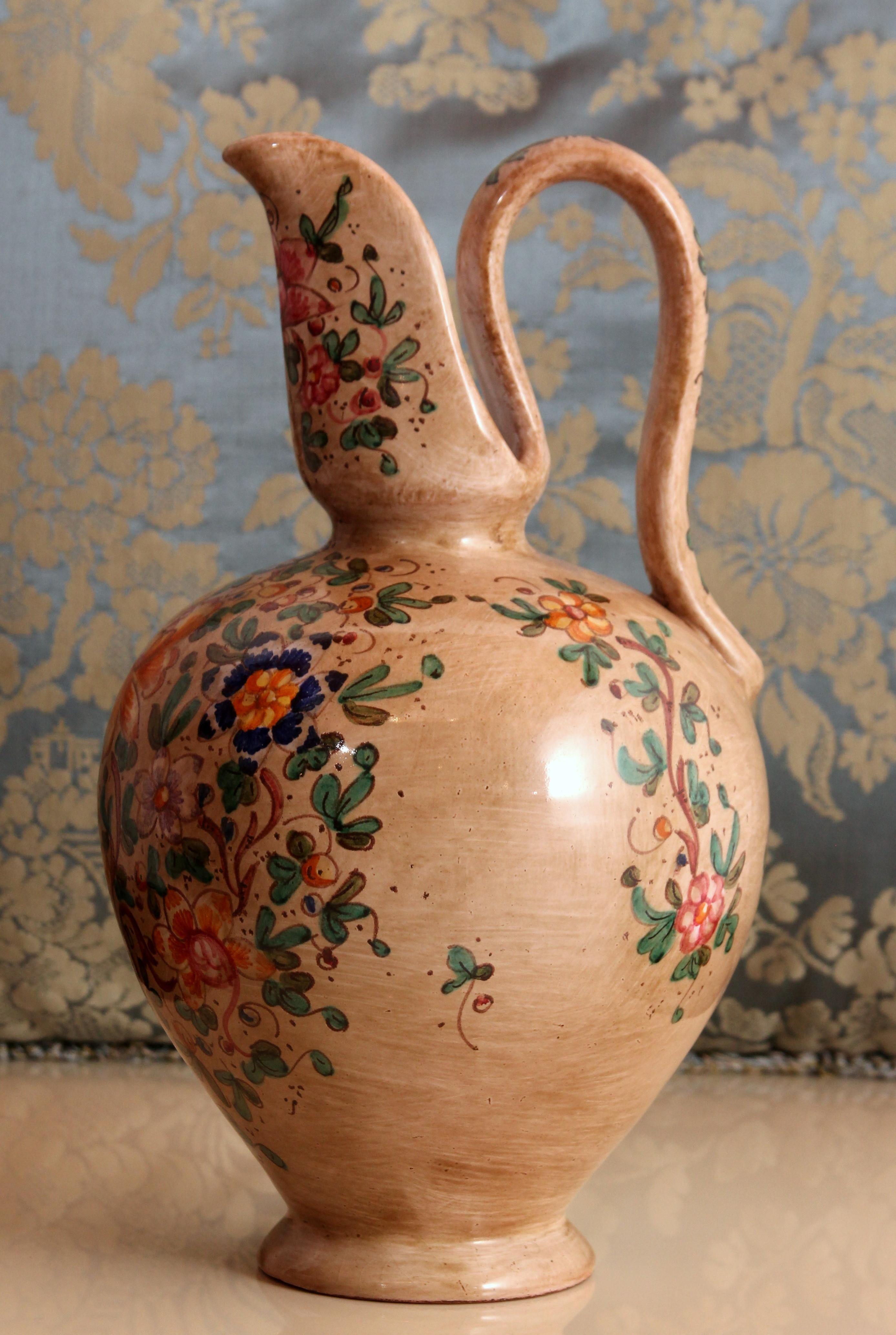 Rustique Ensemble de 2 pichets italiens traditionnels GUBBIO  Pichet à vin peint à la main en vente