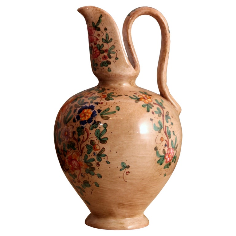 Set aus 2 traditionellen italienischen Krügen GUBBIO floraler handbemalter Krug Weinkrug im Angebot bei 1stDibs Deutschland