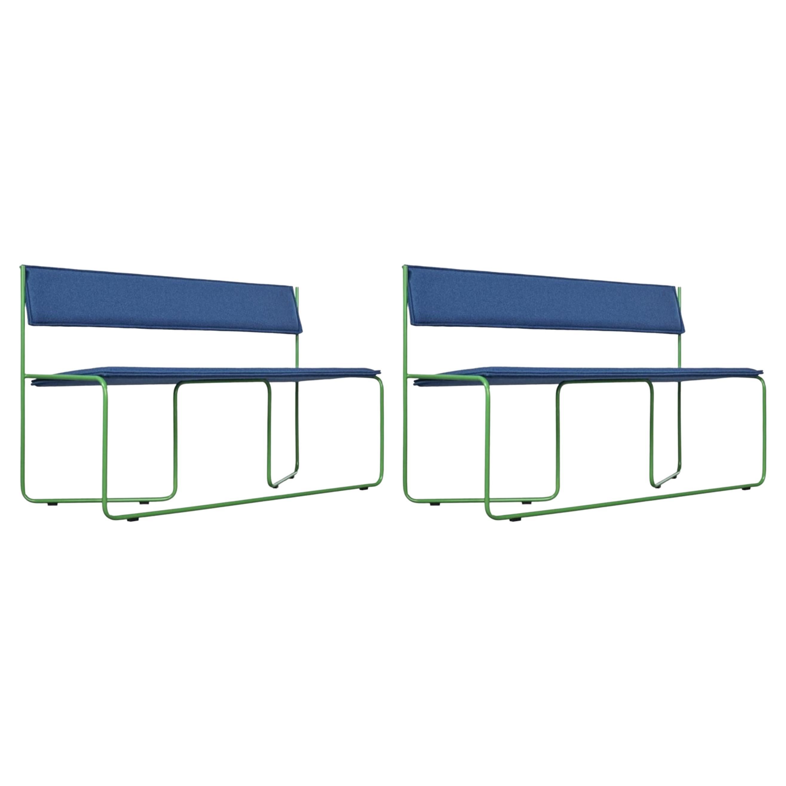 Set of 2 Trampolín Bench, Blue by Cuatro Cuatros