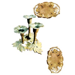 Set of 2 trays, 1 candlestick,  Vintage Bronze
