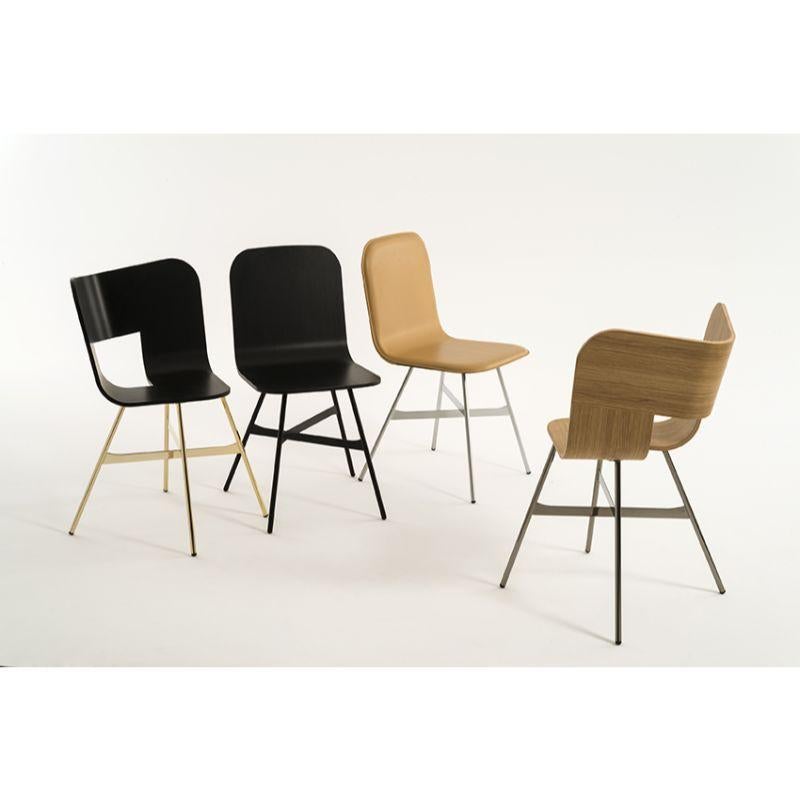 Painted Set of 2, Tria Gold 4 Legs Chair, Black Open Pore Seat by Colé Italia For Sale