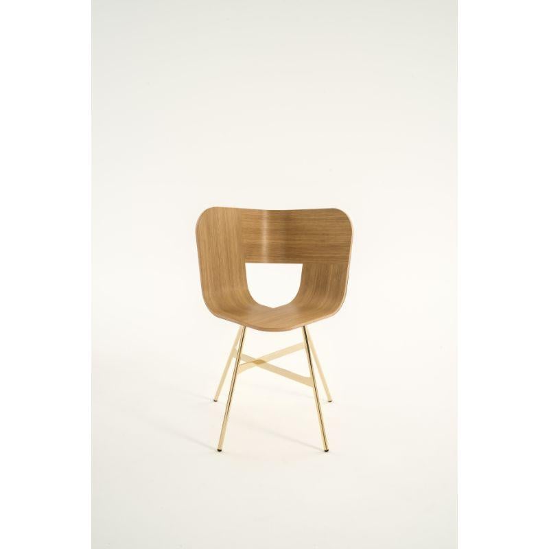 Modern Set of 2, Tria Gold 4 Legs Chair, Natural Oak Seat by Colé Italia For Sale