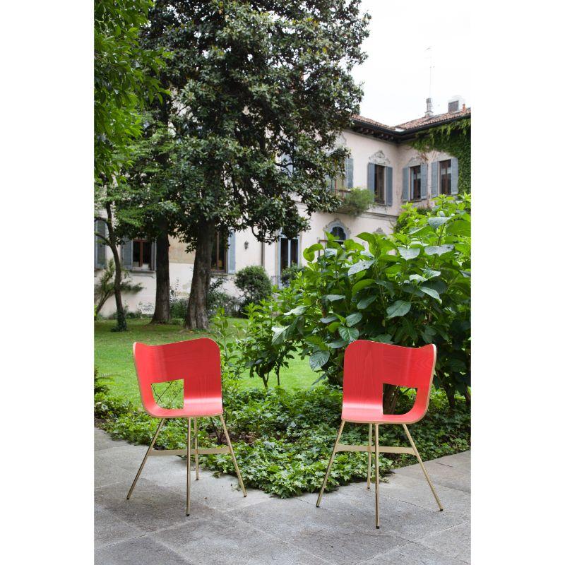 2er Set, Stuhl Tria Gold mit 4 Beinen, Sitz aus Eiche Natur von Colé Italia (Metall) im Angebot
