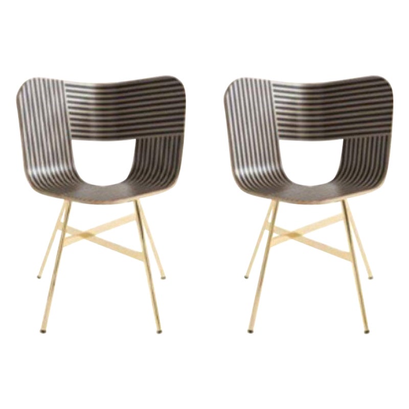 Lot de 2, Chaise à 4 pieds Tria Gold, assise rayée ivoire et noire par Colé Italia