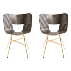 Set di 2 sedie a 4 gambe Tria Gold, seduta a righe avorio e nero di Colé Italia
